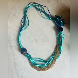 VTG 80s Avant Garde Art To Wear Gold Chain Silk Bras Necklace